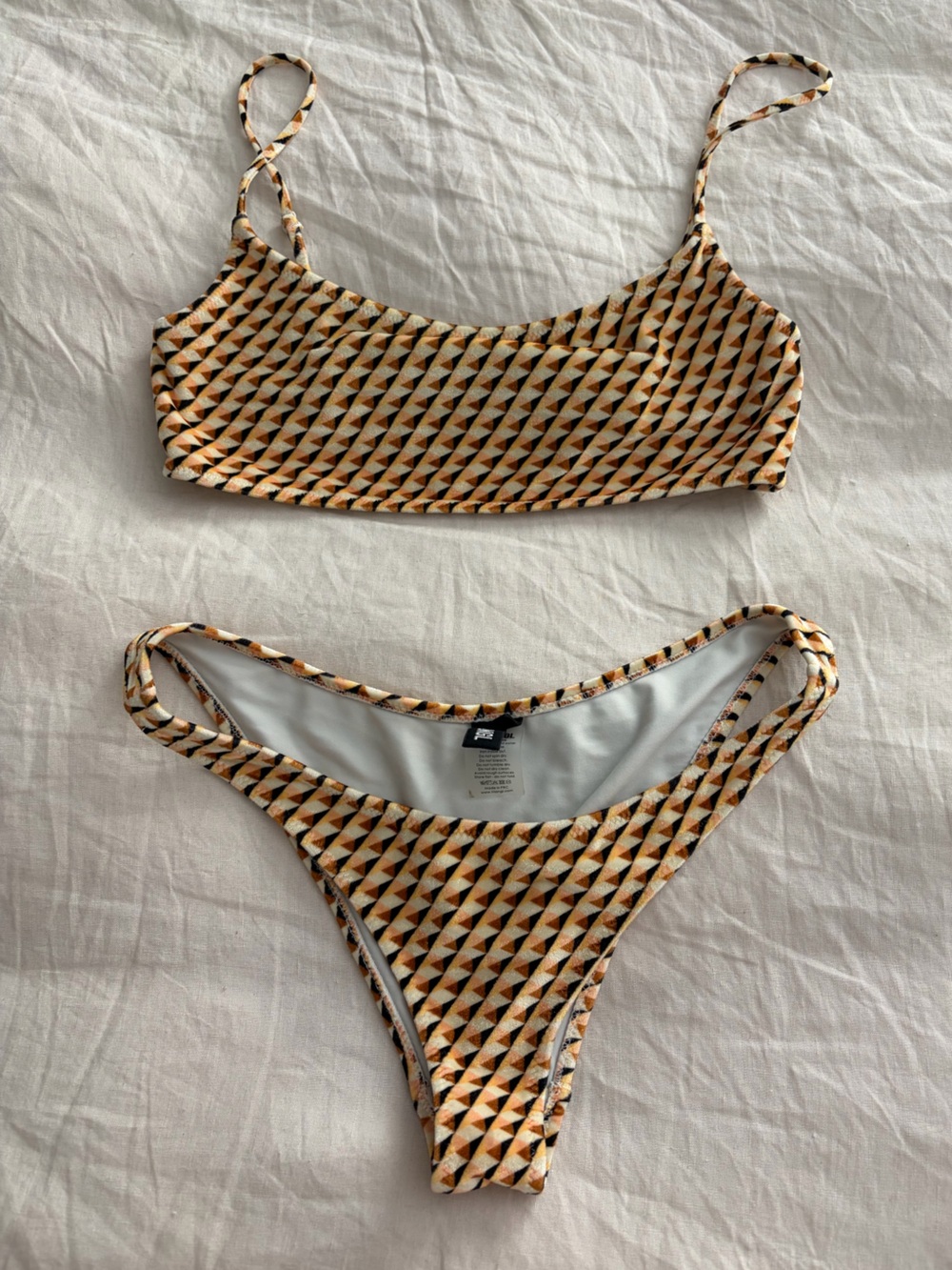 Triangl Mica Geometric Triangle Print Bikini Set - Orange, Black, Cream Small S